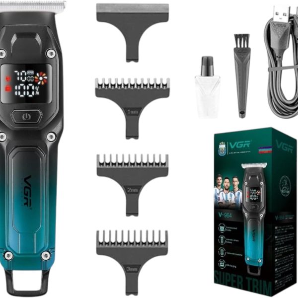 Hair & Beard Trimmer v-964 Stainless Steel Blades Motor Turbo 7000 RPM USB Charger 3 Shaving Combs Runtime 100 Minutes Charging Time 1.5 Hours Travel Size