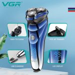 ⁦VGR V-305 Premium Cordless Rechargeable IPX7 Fully Waterproof 3 Head Electric Shaver Wet & Dry Rotary Shavers for Men with Pop-up Trimmer Super-Fast Charge 100 minutes Runtime with LED Digital Display⁩ - الصورة ⁦3⁩