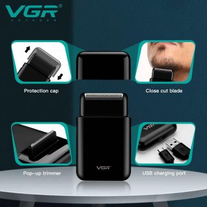 ⁦VGR V-390 Professional Electric Razor - Ultra Thin Rechargeable USB Travel Shaver for Face Care and Beard Trimming - Reciprocating Blade - Men's Electric Shaver - Black⁩ - الصورة ⁦2⁩