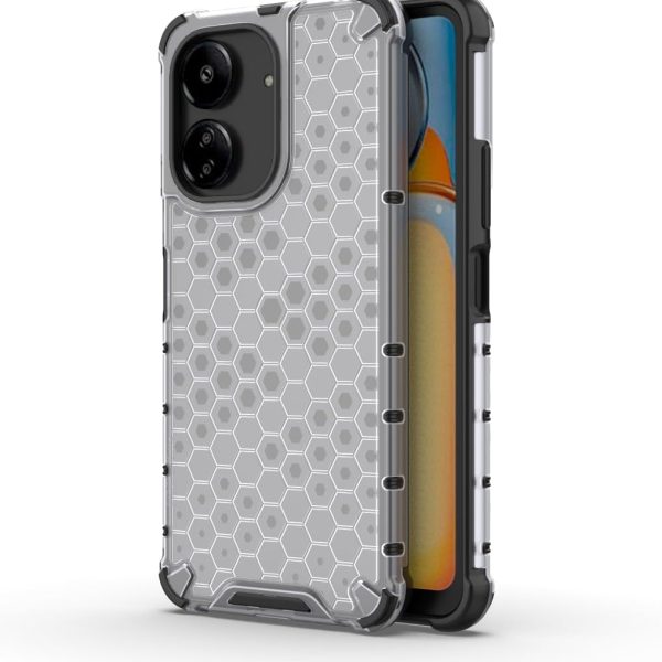 جراب متوافق مع شاومى Redmi 13C 4G ، - غطاء حماية مصقول مقاوم للصدمات مع حماية للكاميرا - غطاء واقي مضاد للخدش شديد التحمل و مقاوم للانزلاق - حواف سوداء خلفية شفافة خلية النحل