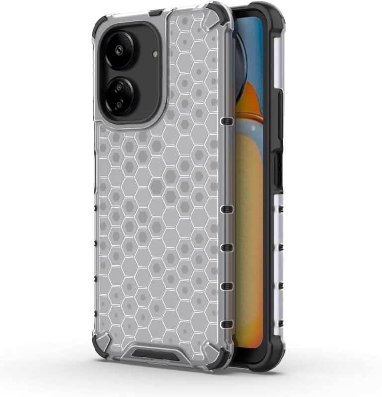 جراب متوافق مع شاومى Redmi 13C 4G ، - غطاء حماية مصقول مقاوم للصدمات مع حماية للكاميرا - غطاء واقي مضاد للخدش شديد التحمل و مقاوم للانزلاق - حواف سوداء خلفية شفافة خلية النحل