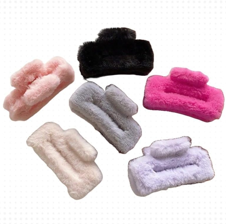 ECIF Soft Furry Hair Claw Clip for Women – Strong Grip, Non-Slip Hair Accessory for Girls & Ladies | Fluffy Hair Clamps for All Hair Types (PACK OF 6)