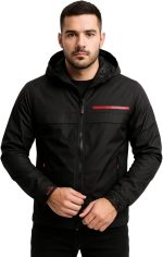 Miza Men's Winter Jacket Front Zipper Capishu Jacket with Red Details Youth and Men