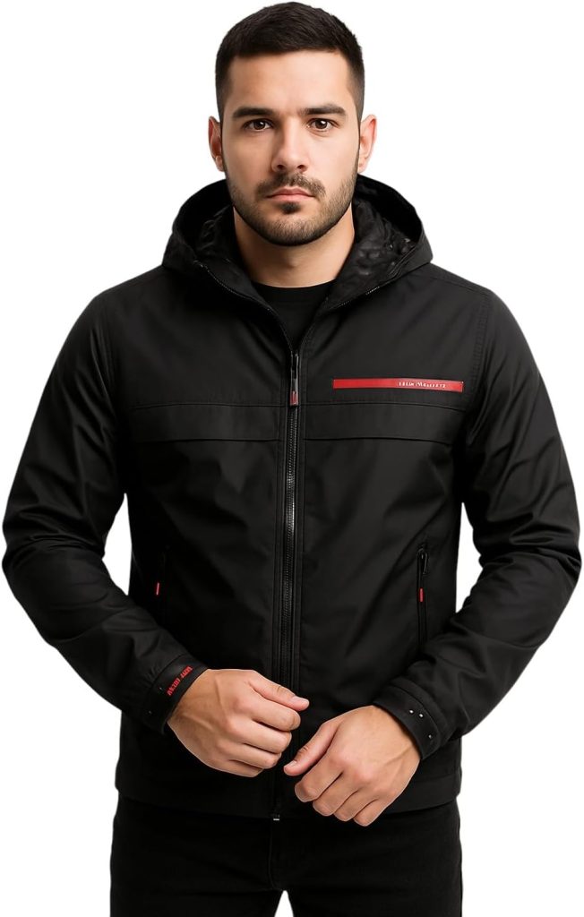 Miza Men's Winter Jacket Front Zipper Capishu Jacket with Red Details Youth and Men