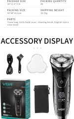 ⁦VGR V-318 Premium Cordless Rechargeable IPX6 Waterproof 3 Head Electric Shaver Wet & Dry Rotary Shavers for Men with Pop-up Trimmer Super with LED Digital Display⁩ - الصورة ⁦7⁩