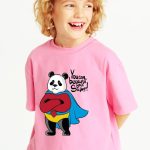 ⁦kids t-shirt for boys, Crew neck T-shirt, Printed Short sleeve T-shirt,Panda design, pink, We print your gift⁩ - الصورة ⁦2⁩