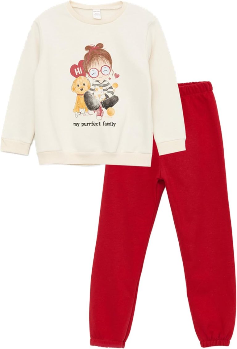 LC WAIKIKI Crew Neck Printed Baby Girl Sweatshirt and Pants