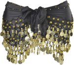 ⁦REINDEAR Vogue Style Chiffon Dangling Gold Coins Belly Dance Hip Scarf⁩ - الصورة ⁦3⁩