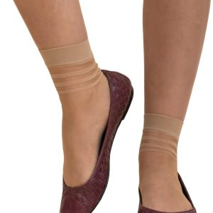 ⁦Charmaine Women Ankle-High Ultra Sheer Socks With Striped Cuffs⁩ - الصورة ⁦6⁩