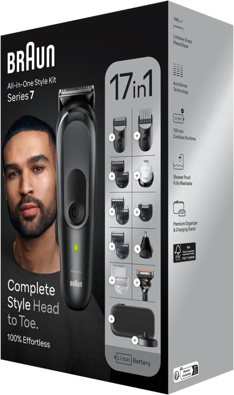Braun All-In-One Style Kit Series 7 – 17-in-1 Complete Style Head to Toe, Men's Everyday Grooming Kit, Beard Trimming, Manscaping, Hair Trimming, Ears, Nose and More, 100% Effortless – MGK7491