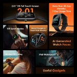 ⁦Oraimo Smart Watch 5 Lite (OSW-804), 2.01" HD Full Touch Screen IP68, Normal Usage Time 7 days Standby Time More than 28 days, Antibacterial Eartips – Black (12 Months Warranty)⁩ - الصورة ⁦2⁩