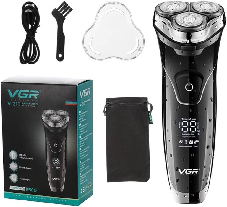 VGR V-318 Premium Cordless Rechargeable IPX6 Waterproof 3 Head Electric Shaver Wet & Dry Rotary Shavers for Men with Pop-up Trimmer Super with LED Digital Display