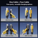 ⁦XKCZ USB C Lightning Cable, 4 in 1 Fast Charging, 65W, Type-A to Multi Port Charger Cable for iPhone, iPad, Samsung, 3ft⁩ - الصورة ⁦2⁩