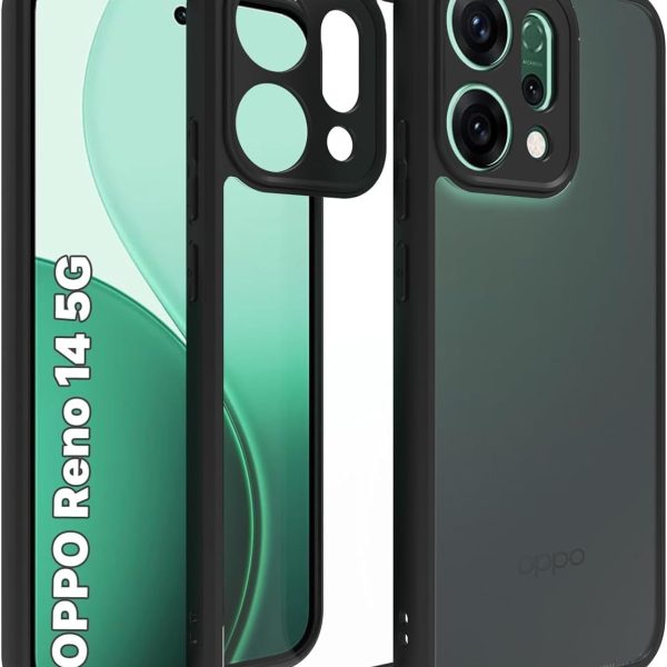 Case Cover Shockproof Hard PC Back Soft TPU Frame Anti-yellowing Slim Protective Cover Compatible with Oppo Reno 14 (Black)