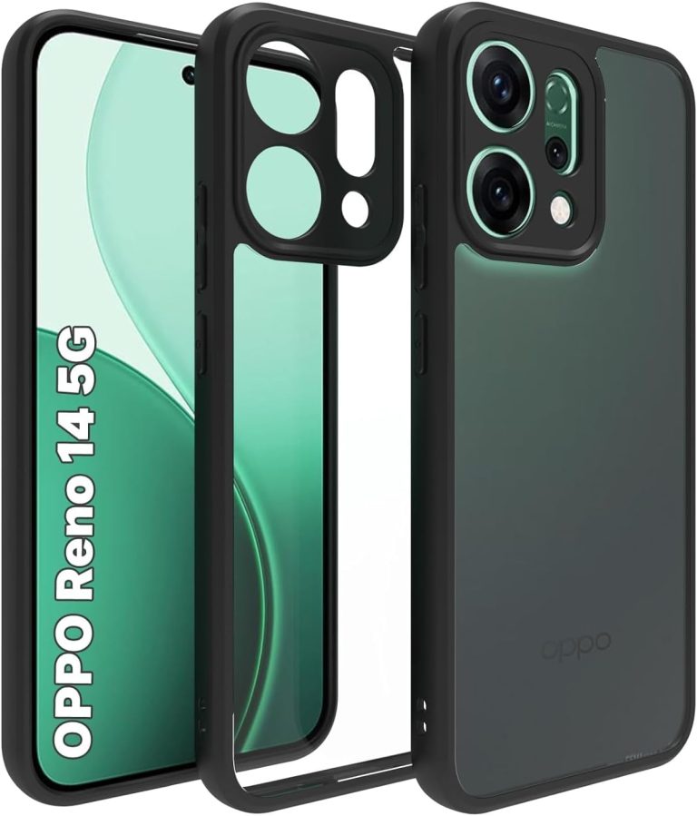 Case Cover Shockproof Hard PC Back Soft TPU Frame Anti-yellowing Slim Protective Cover Compatible with Oppo Reno 14 (Black)