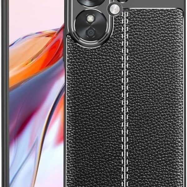 متوافق مع شاومى Poco C65 4G ، - غطاء حماية مقاوم للصدمات بنمط جلدي شديد التحمل فائق الجودة مع حماية للكاميرا - غطاء واقي مضاد للخدش و مقاوم للانزلاق - أسود