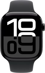 ⁦Apple Watch Series 10 GPS 46 mm Smartwatch with Jet Black Aluminium Case with Black Sport Band - M/L. Fitness Tracker, ECG App, Always-On Retina Display, Water Resistant⁩ - الصورة ⁦2⁩