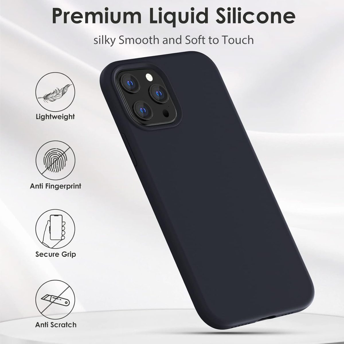 ⁦CALOOP Liquid Silicone Case Designed for iPhone 12 Pro Max Case, Full Body Protective Covered Gel Rubber Slim Shockproof Cover Case with Microfiber Lining, 6.7 inch (Black)⁩ - الصورة ⁦2⁩