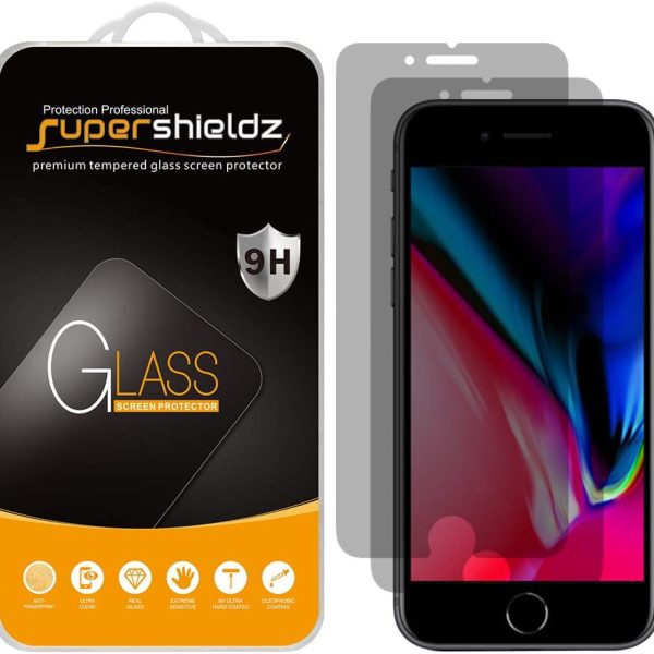 (2 Pack) Supershieldz Designed for Apple iPhone SE (2020, 2nd Generation), iPhone 8 and iPhone 7 (Privacy) Anti Spy Tempered Glass Screen Protector, 0.33mm, Anti Scratch, Bubble Free