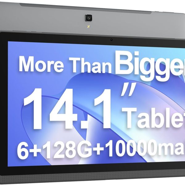 14.1 Inch Large Tablet, Android 13 Computer Tablets, 1920 * 1080 IPS HD Display, WiFi5, Large Screen Tablet 2025, 6GB+128GB+1TB TF Card Expand, 10000mAh Battery for Work/Study