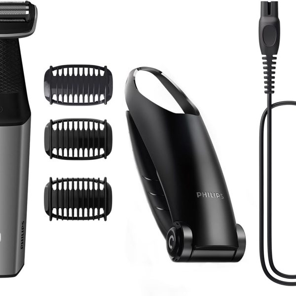 ماكينة حلاقة للجسم والمنطقة الحساسة بودي جروم مقاومة للماء مع 3 أمشاط لتحديد الطول، ماكينة حلاقة بدون سلك لمدة 60 دقيقة مع حماية للبشرة، ملحق للوصول إلى الظهر من فيليبس، موديل BG5021/15