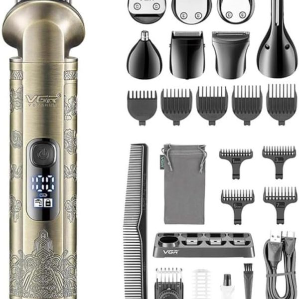 Vgr V-110 8-In-1 Face Hair Body & Private Parts Multi Grooming Kit Hair Trimmer Beard Trimmer Ear & Nose Trimmer Head Shaver Full Body Grooming Kit Metal Body With Travel Pouch Runtime 180 Minutes