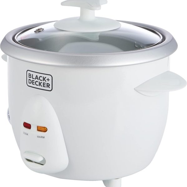 Black & Decker 0.6 L/ 2.5 Cup Rice Cooker with Glass lid, White – International Warranty – RC650-B5