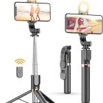 Yeaki Selfie Stick Tripod with Wireless Remote, Cellphone Selfie Stick Tripod with LED Fill Light, for iPhone