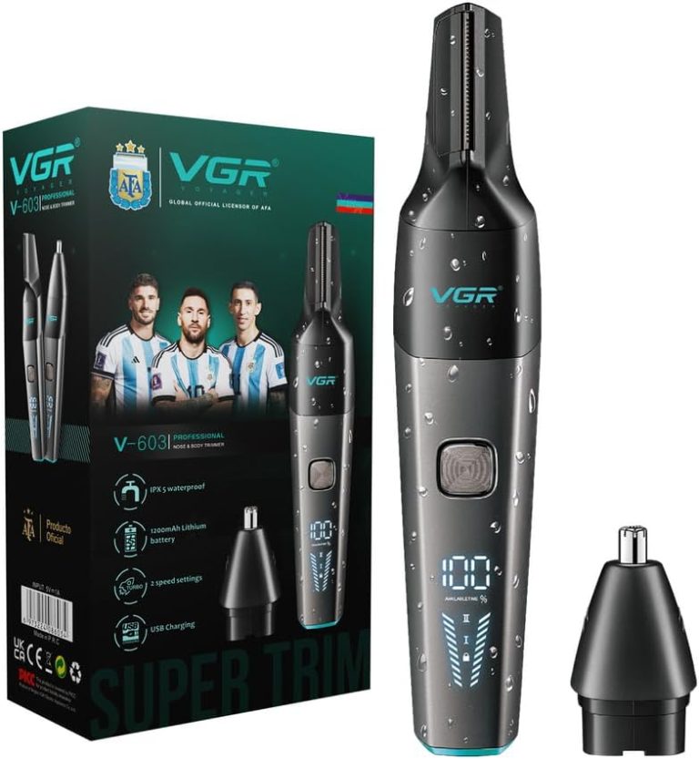 V-603 Professional Nose and Body Trimmer, 1200mAh Battery, 2 Speed Settings, IPX5 Waterproof, LED Display, Black