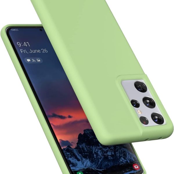 ELMO3EZZ جراب مطاطي من جل السيليكون مضاد للصدمات ببطانة مايكروفايبر، متوافق مع موبايل سامسونج جالاكسي S21 الترا شبكة الجيل الخامس 5G 6.8 بوصة (ماتشا)