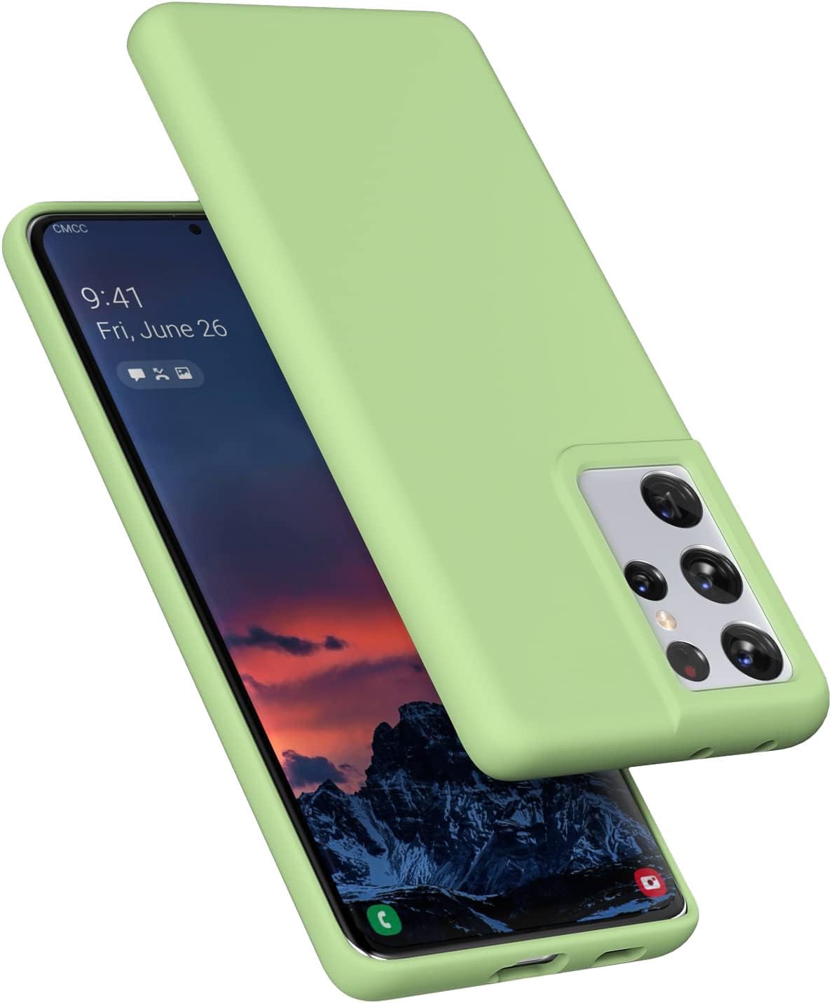 61clQrsfl2L._AC_SL1433_.jpg ELMO3EZZ جراب مطاطي من جل السيليكون مضاد للصدمات ببطانة مايكروفايبر، متوافق مع موبايل سامسونج جالاكسي S21 الترا شبكة الجيل الخامس 5G 6.8 بوصة (ماتشا)