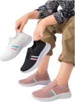 ⁦2024 Unisex Lace Up Slip On Sneakers [ White, Black, Pink ]⁩ - الصورة ⁦2⁩