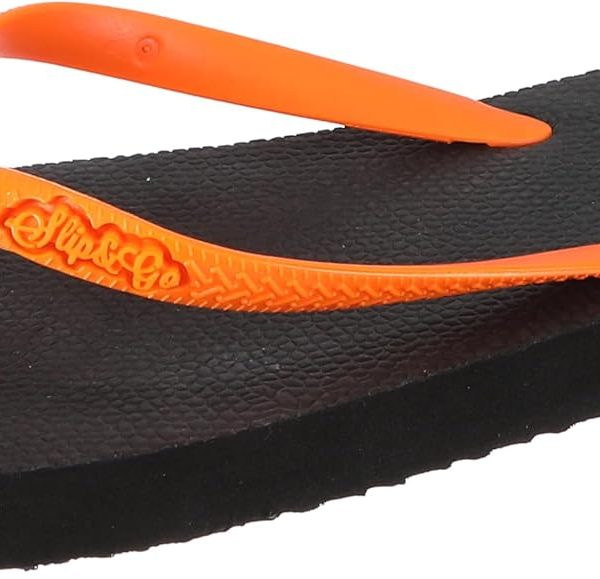 Premium Men's Comfort Slippers -Black With Orange Strap,46-47