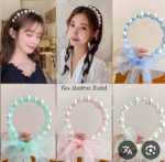 Luxury Pink Tulle Bow Hair Hoop with White Pearl - الصورة 4