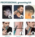 ⁦V-102 6-in-1 Professional Grooming Kit for Men | Trimmers for Face, Hair, Nose, Ears & Body | IPX6 Waterproof, 180 Minutes Runtime, 10 Guide Combs, Travel Pouch Included (Clear)⁩ - الصورة ⁦2⁩