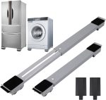 2Pcs Extendable Appliance Furniture Dolly Mobile Roller, Heavy Duty Adjustable Washing Machine Mobile Rolling Base, Metal Movable Bracket for Refrigerator Washing Machine Dryers Diswashers Base, Grey