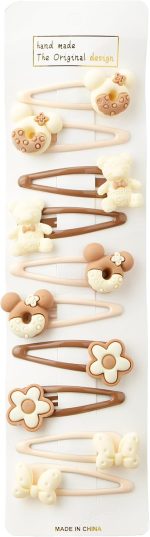 Hair Talk Clips Set 10 Pieces Different Shapes for Girls, Beige and Brown, DR-A-11