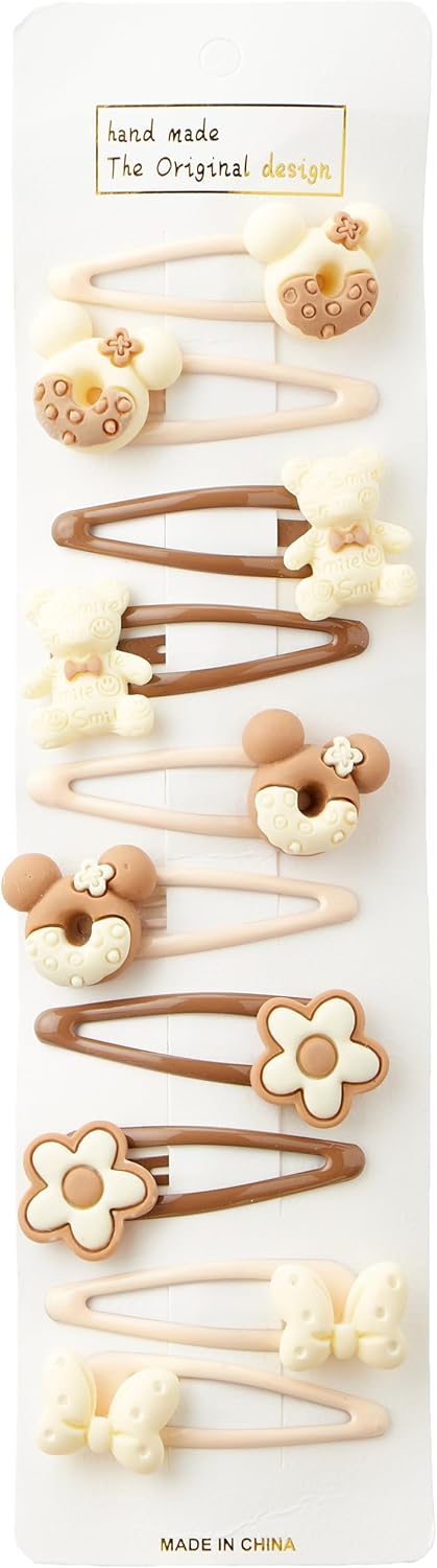 Hair Talk Clips Set 10 Pieces Different Shapes for Girls, Beige and Brown, DR-A-11