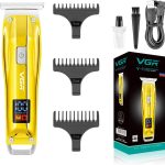 VGR V-956 Professional Rechargeable cordless Hair Trimmer with LED Display, Stainless steel Blades, USB Charging cable, 3 Guide Combs for men Runtime: 100 mins, 500 mAh Li-ion Battery, Gold