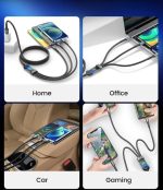 ⁦Multi USB Cable 3 in 1 Braided Fast Charging 6A/100W - Smart Chip - Thicker Version Compatible with Lightning/Micro/Type-C - Multi Fast Charging Cable 3 in 1 Type C - (Black)⁩ - الصورة ⁦3⁩