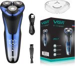 VGR V-306 Premium Cordless Rechargeable IPX7 Fully Waterproof 3 Head Electric Shaver Wet & Dry Rotary Shavers with Pop-up Trimmer Super-Fast Charge 90 minutes Runtime with LED Digital Display - Blue
