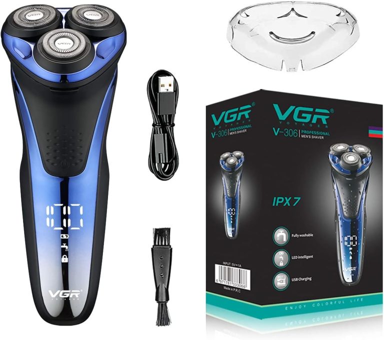 VGR V-306 Premium Cordless Rechargeable IPX7 Fully Waterproof 3 Head Electric Shaver Wet & Dry Rotary Shavers with Pop-up Trimmer Super-Fast Charge 90 minutes Runtime with LED Digital Display - Blue