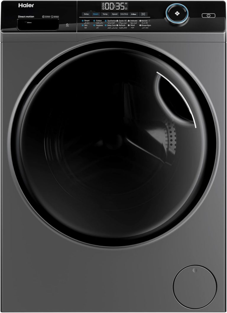 Haier 9 KG Front Loading Washing Machine, 525 mm Super Drum, Direct Motion Inverter Motor, WiFi Haismart, Laser Welding, Steam, Silver, HW90-B14959S6TU1