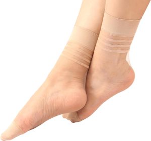 ⁦Charmaine Women Ankle-High Ultra Sheer Socks With Striped Cuffs⁩ - الصورة ⁦2⁩