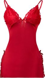 strap lace dress Pajamas Elasticilty Sexy lingerie-Red