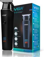 ماكينة حلاقة دقيقة V-937 للرجال من في جي ار مع شاشة LED، شحن USB، تشغيل سلكي ولاسلكي | 3 ملحقات امشاط توجيه للراحة واختيار التصفيف (اسود)