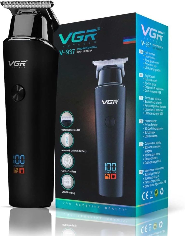 ماكينة حلاقة دقيقة V-937 للرجال من في جي ار مع شاشة LED، شحن USB، تشغيل سلكي ولاسلكي | 3 ملحقات امشاط توجيه للراحة واختيار التصفيف (اسود)