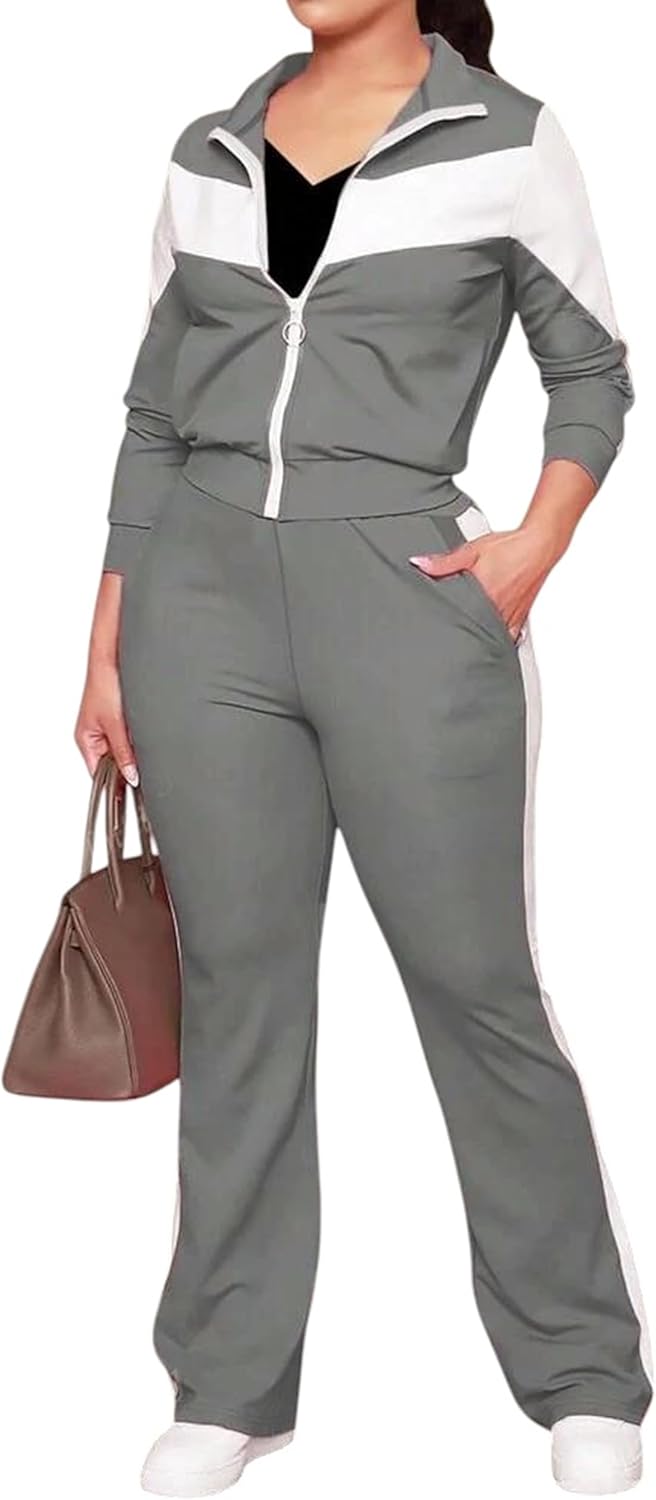 61i0XFVb2dL._AC_SL1500_.jpg طقم ترنج رياضي نسائي قطعتين من رومبا، بجاكيت بسوستة وبنطلون طويل، خامة قطنية لون ابيض مطعم بالوان مختلفة