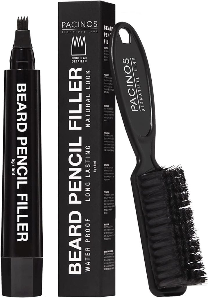 Beard Filler Pen for Men - Waterproof & Sweatproof, Long Lasting - Beard Pen with Small Brush Creates Natural Looking Beard, Mustache & Eyebrows (Black)