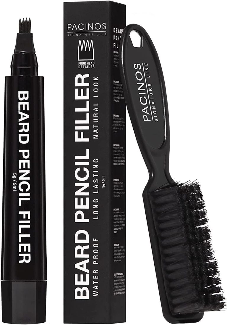 Beard Filler Pen for Men - Waterproof & Sweatproof, Long Lasting - Beard Pen with Small Brush Creates Natural Looking Beard, Mustache & Eyebrows (Black)
